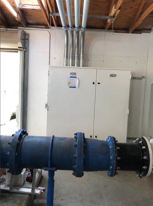 Electrical distribution cabinets in a mechanical room